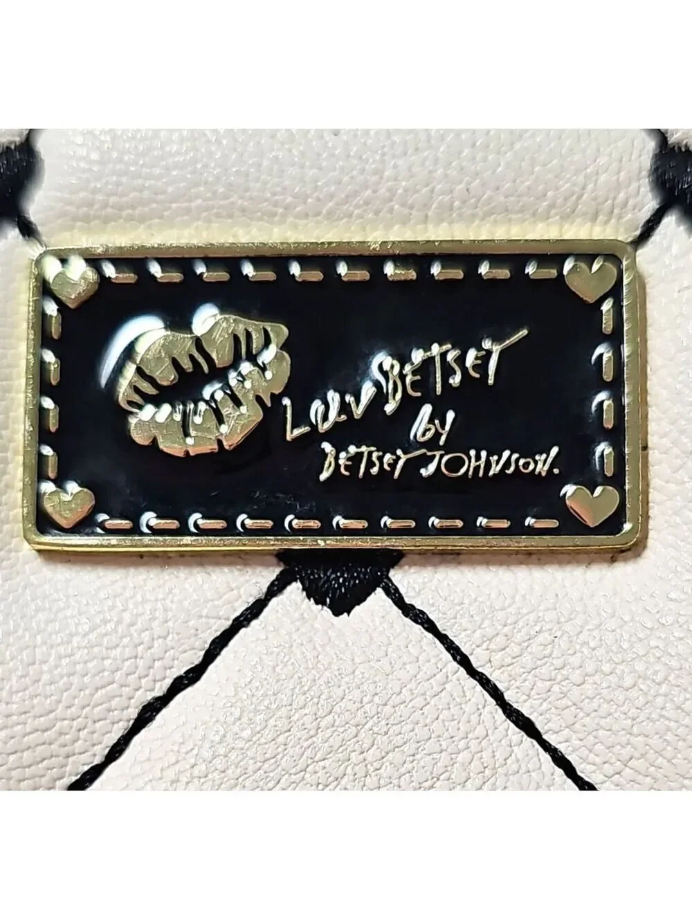 Luv Betsey Quilted Mini Wallet White/Black Hearts Zip Around – Read Flaws